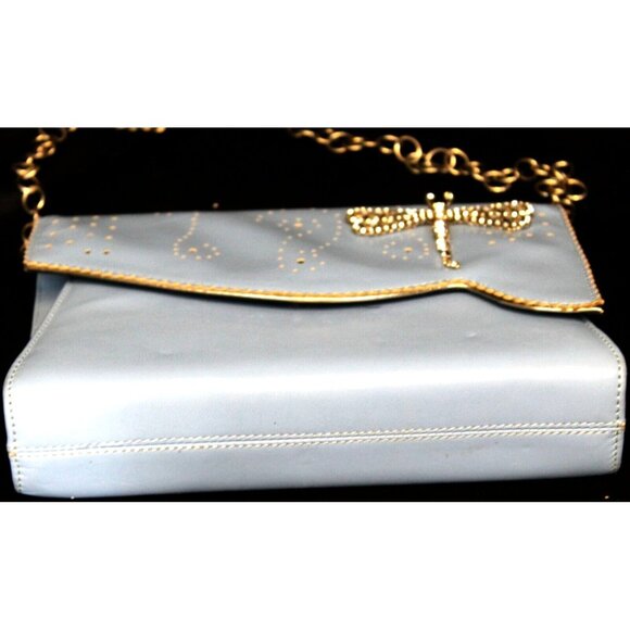 Monzo & Franco Blue Envelope Clutch Purse Chain Strap Rhinestone Dragonfly Forma - Picture 6 of 12